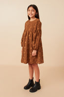 Girls Brushed Floral Detailed Long Sleeve Dress Full Body