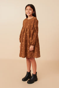 Girls Brushed Floral Detailed Long Sleeve Dress Full Body