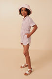 GY7907 Mauve Girls Gauze Textured Elastic Waist Stripe Shorts Pose