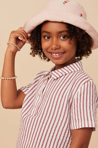 GY7909 Mauve Girls Gauze Textured Button Up Polo Shirt Side