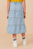 Girls Button Fly Tiered Denim Maxi Skirt Back