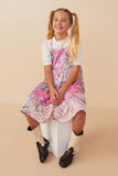 GY7935 Pink Girls Paisley Print Color Blocked Tiered Tank Dress Pose
