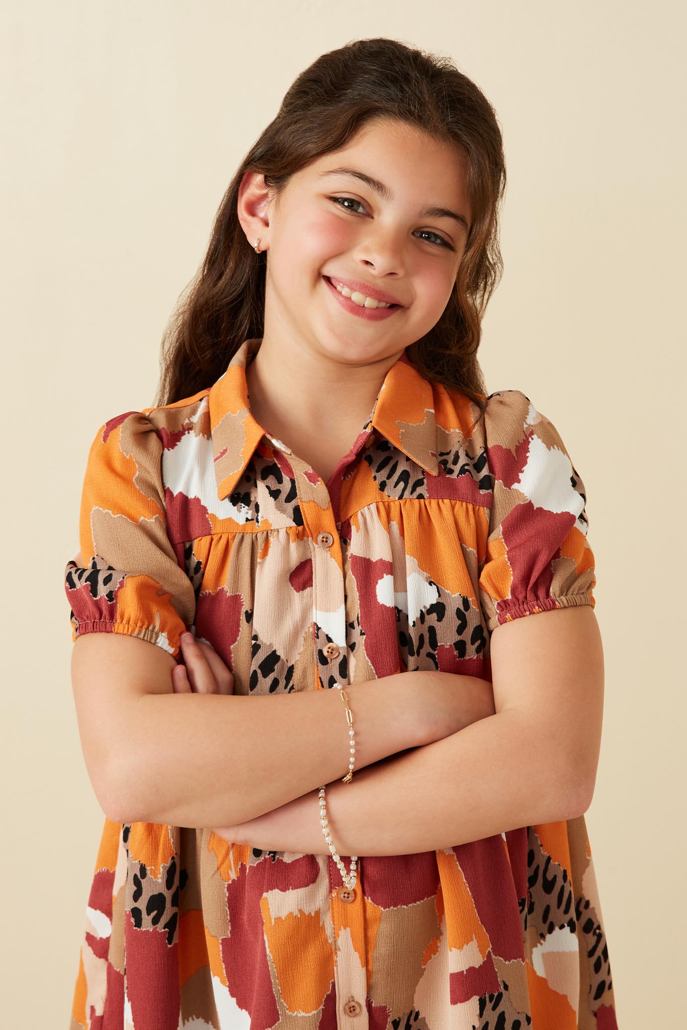 Abstract Leopard Print Button Up Shirt Dress