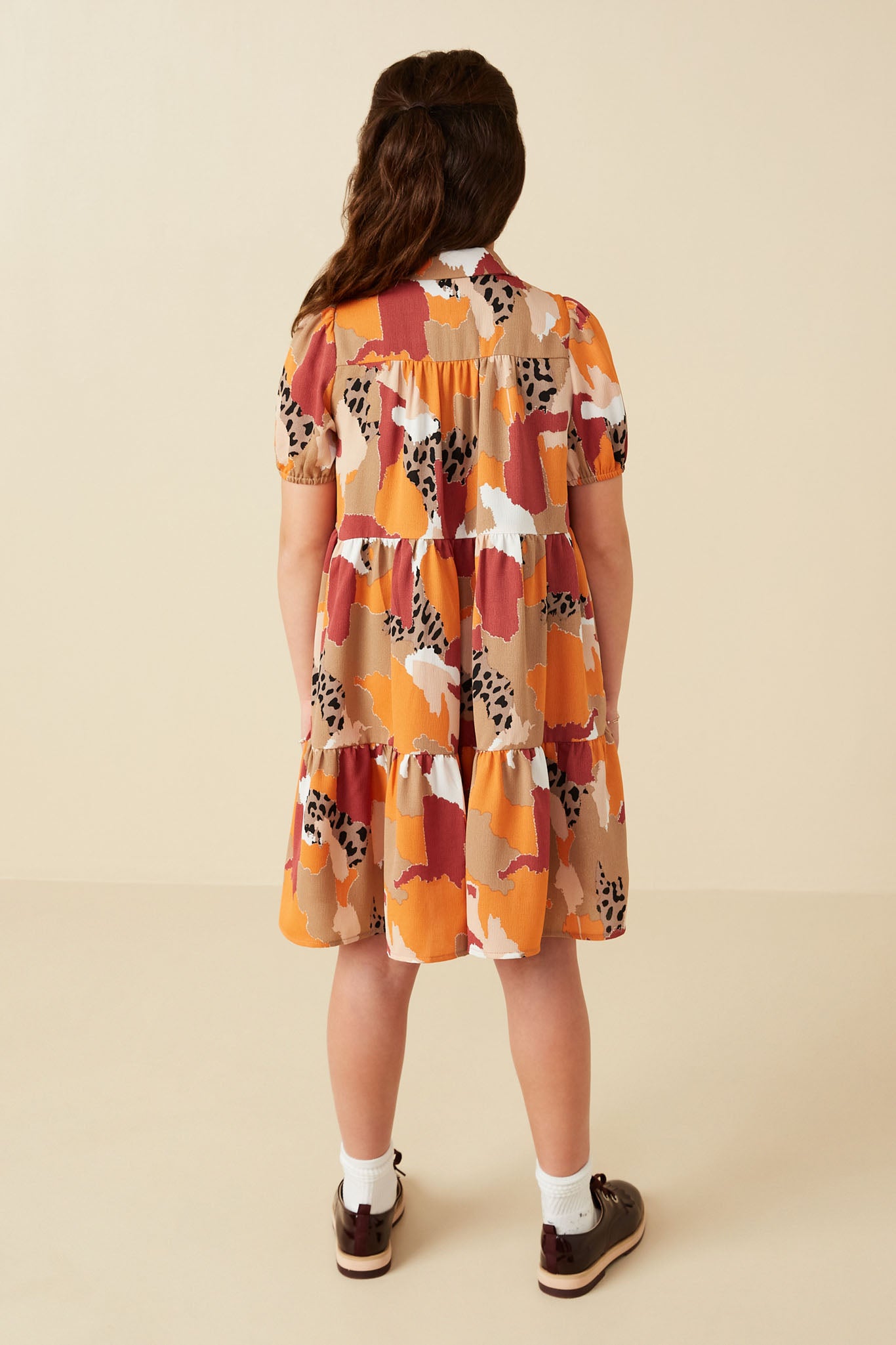 Girls Abstract Leopard Print Button Up Shirt Dress