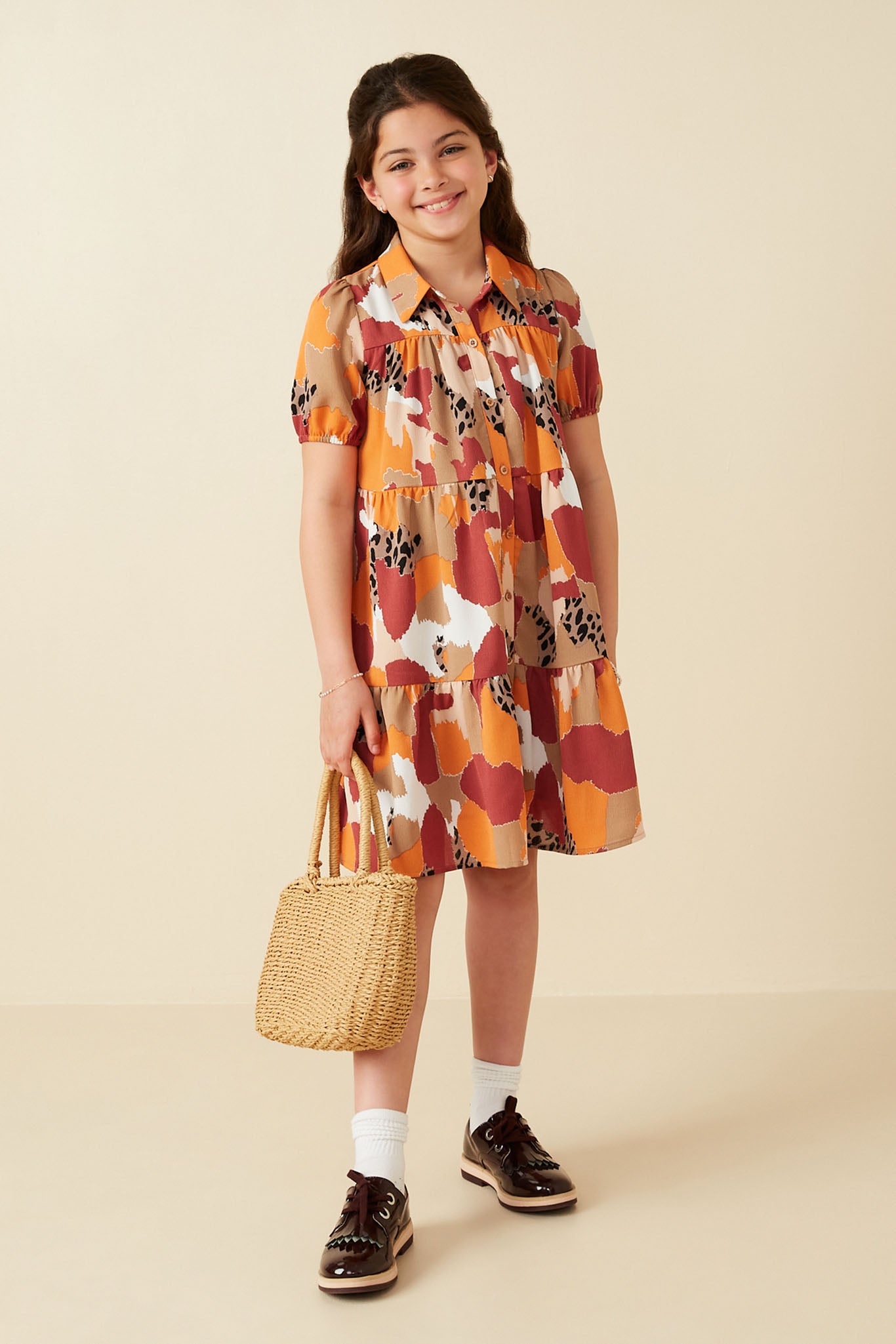 Girls Abstract Leopard Print Button Up Shirt Dress Girls Abstract Leopard Print Button Up Shirt Dress