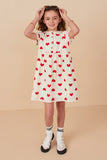 Girls Heart Print Gauze Textured Button Detail Dress Full Body