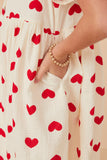 Girls Heart Print Gauze Textured Button Detail Dress Detail