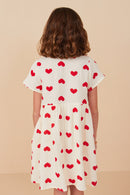 Girls Heart Print Gauze Textured Button Detail Dress Back