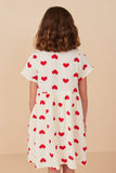 Girls Heart Print Gauze Textured Button Detail Dress Back