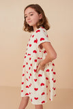 Girls Heart Print Gauze Textured Button Detail Dress Side