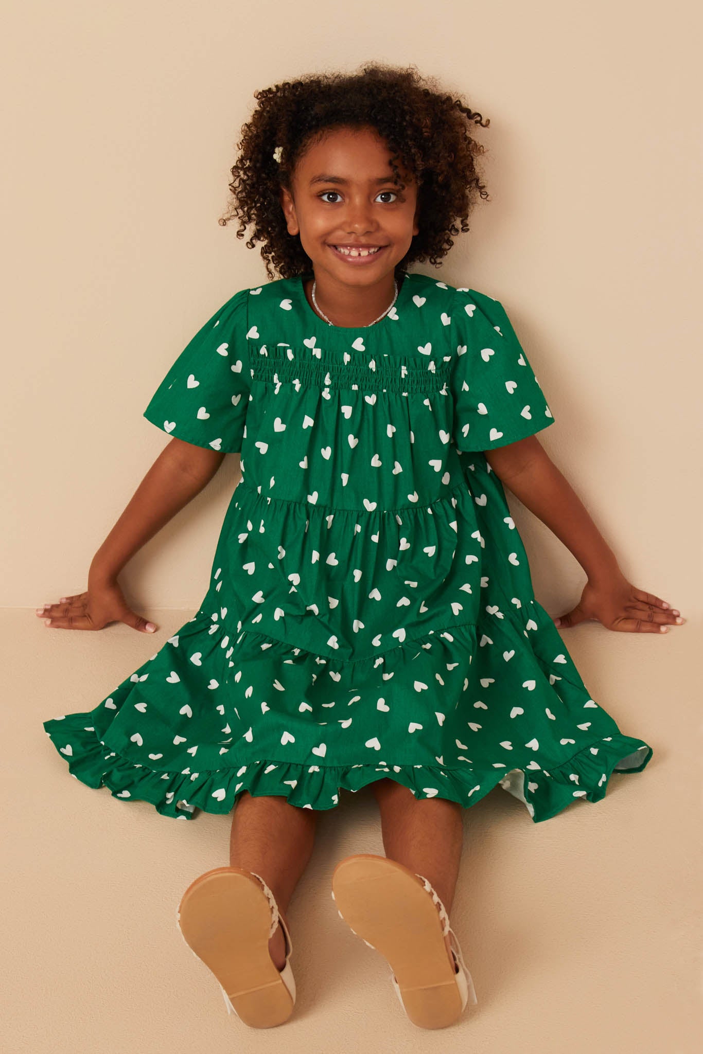 Ditsy Hearts Tiered Dress For Girls | Cute Girls' Clothes Green / L Green *Girl's Dresses Midi Dresses Hayden Girls Ditsy Hearts Tiered Dress For Girls | Cute Girls' Clothes Green / L Green *Girl's Dresses Midi Dresses Hayden Girls