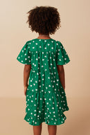 Girls Ditsy Hearts Short Sleeve Tiered Dress Back