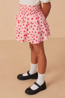 Girls Heart Print Smocked Tiered Skirt Side
