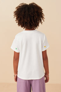 GY7955 Off White Girls Embroidered Ditsy Heart Knit T Shirt Back
