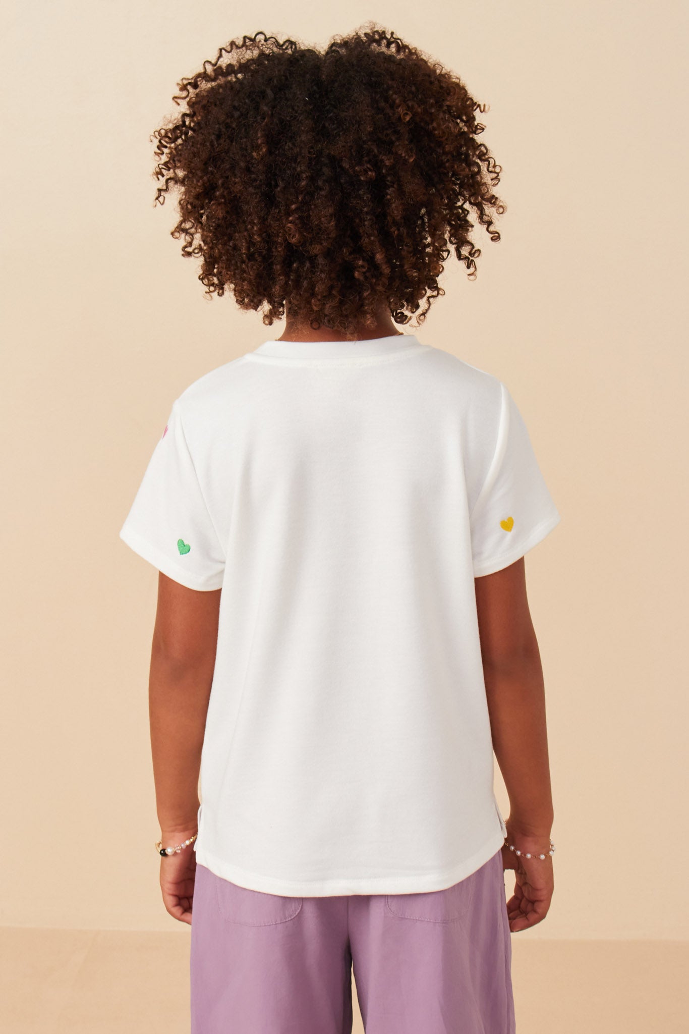 GY7955 Off White Girls Embroidered Ditsy Heart Knit T Shirt Back