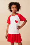 Girls Heart Patch Pocket Raglan French Terry Knit T Shirt Front