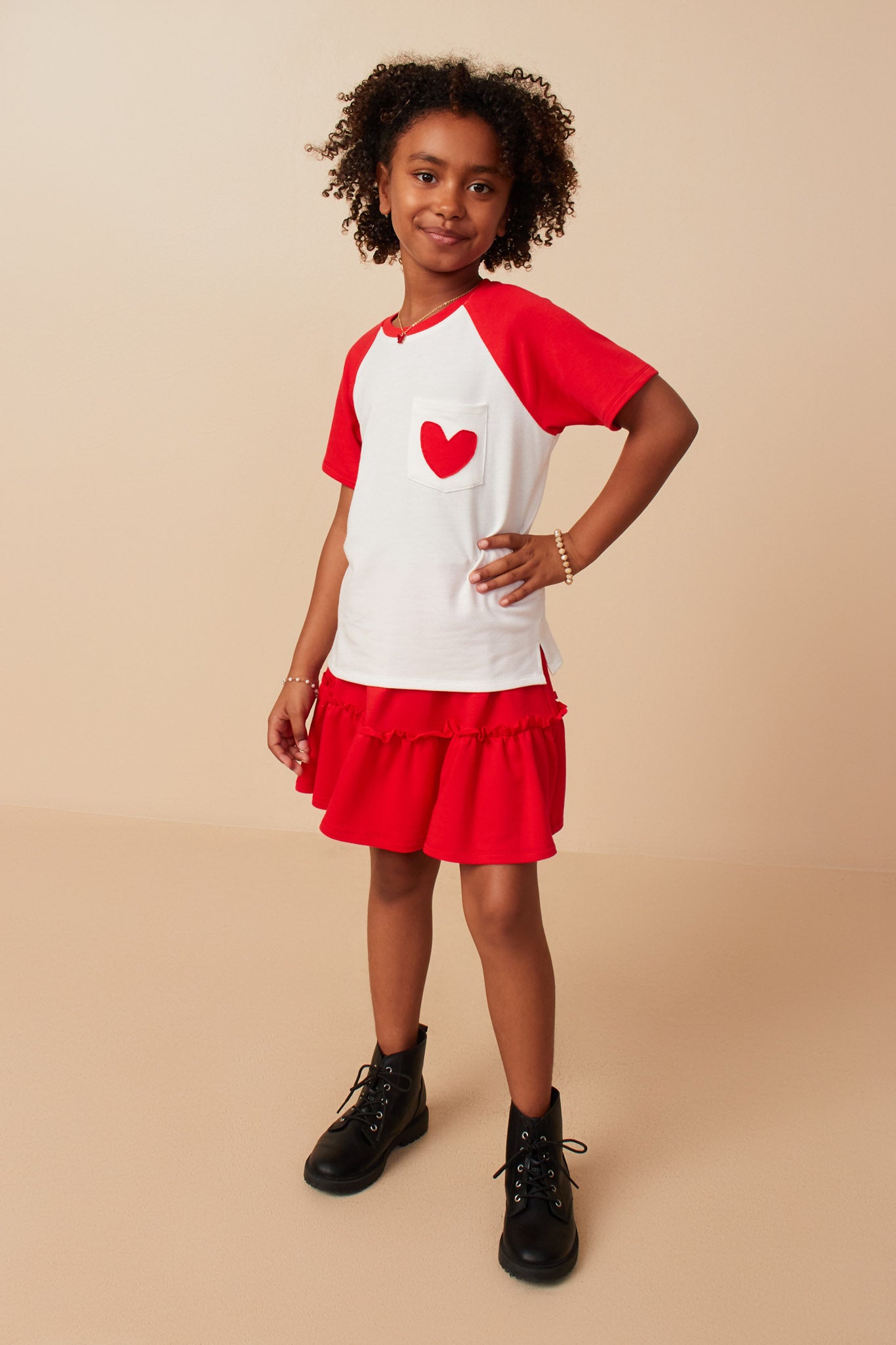 Heart Patch Pocket Raglan French Terry Knit T Shirt