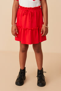 Girls Elastic Waist Ruffle Tiered French Terry Knit Skirt Front