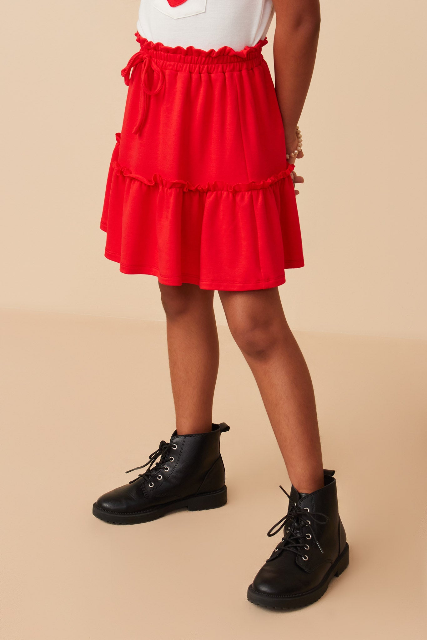 Elastic Waist Ruffle Tiered French Terry Knit Skirt