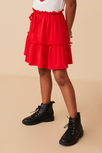 Girls Elastic Waist Ruffle Tiered French Terry Knit Skirt Side