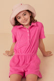 GY7987 Pink Girls Button Detail Collared Terry Romper Pose