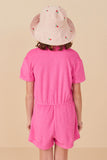 GY7987 Pink Girls Button Detail Collared Terry Romper Back