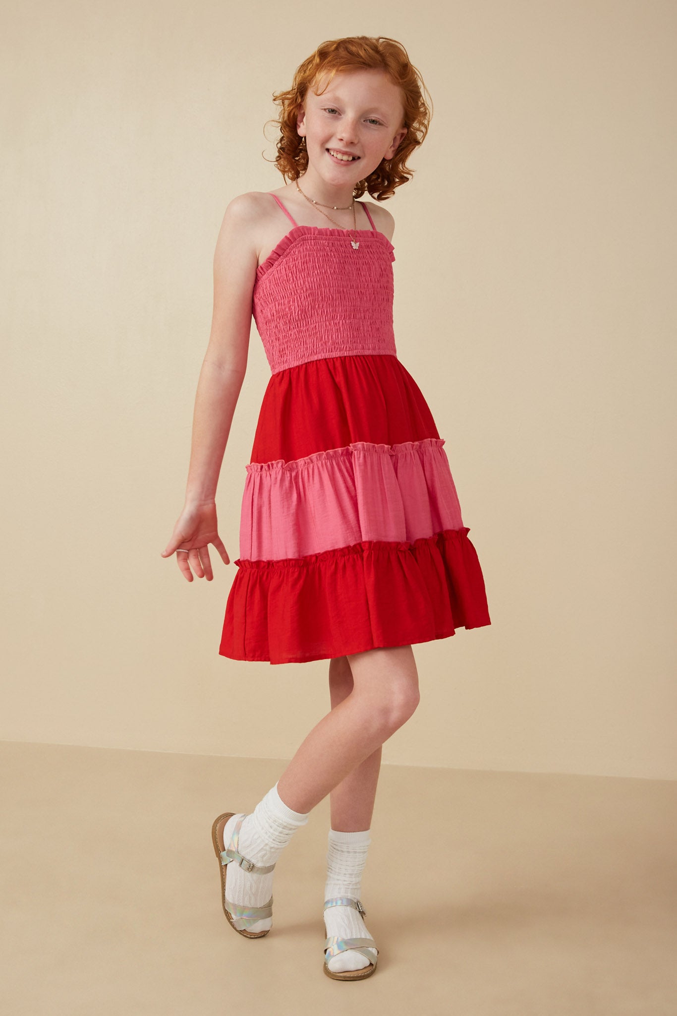 Color Block Ruffle Detailed Smocked Tank Dress