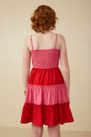 GY7991 Pink Girls Color Block Ruffle Detailed Smocked Tank Dress Back