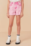 GY7995 Pink Girls Washed Cutoff Denim Shorts Front