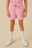 GY8000 Pink Girls Self Belted Stripe Shorts Front