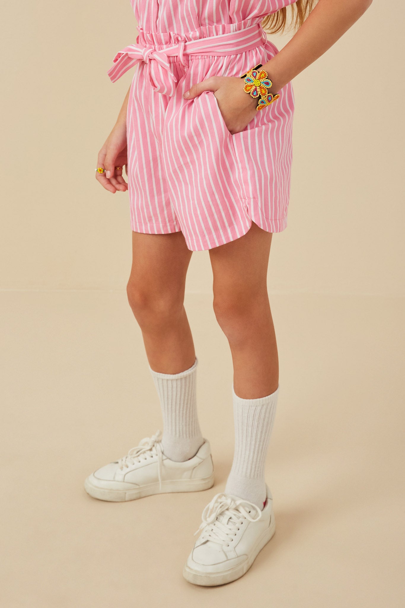 Self Belted Stripe Shorts