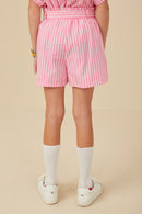 GY8000 Pink Girls Self Belted Stripe Shorts Back