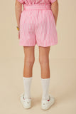 GY8000 Pink Girls Self Belted Stripe Shorts Back
