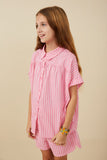 GY8001 Pink Girls Dolman Cut Button Up Stripe Shirt Side