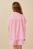 GY8001 Pink Girls Dolman Cut Button Up Stripe Shirt Back