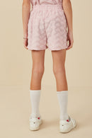 GY8004 Blush Girls Terry Heart Textured Elastic Waist Shorts