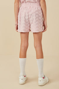 GY8004 Blush Girls Terry Heart Textured Elastic Waist Shorts