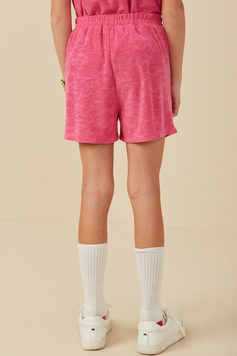 GY8005 Pink Girls Textured Velvet Look Terry Short Back