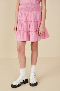 GY8011 PINK Girls Smocked Waist Swiss Heart Tiered Skirt Front