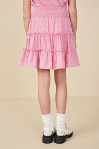 GY8011 PINK Girls Smocked Waist Swiss Heart Tiered Skirt Back