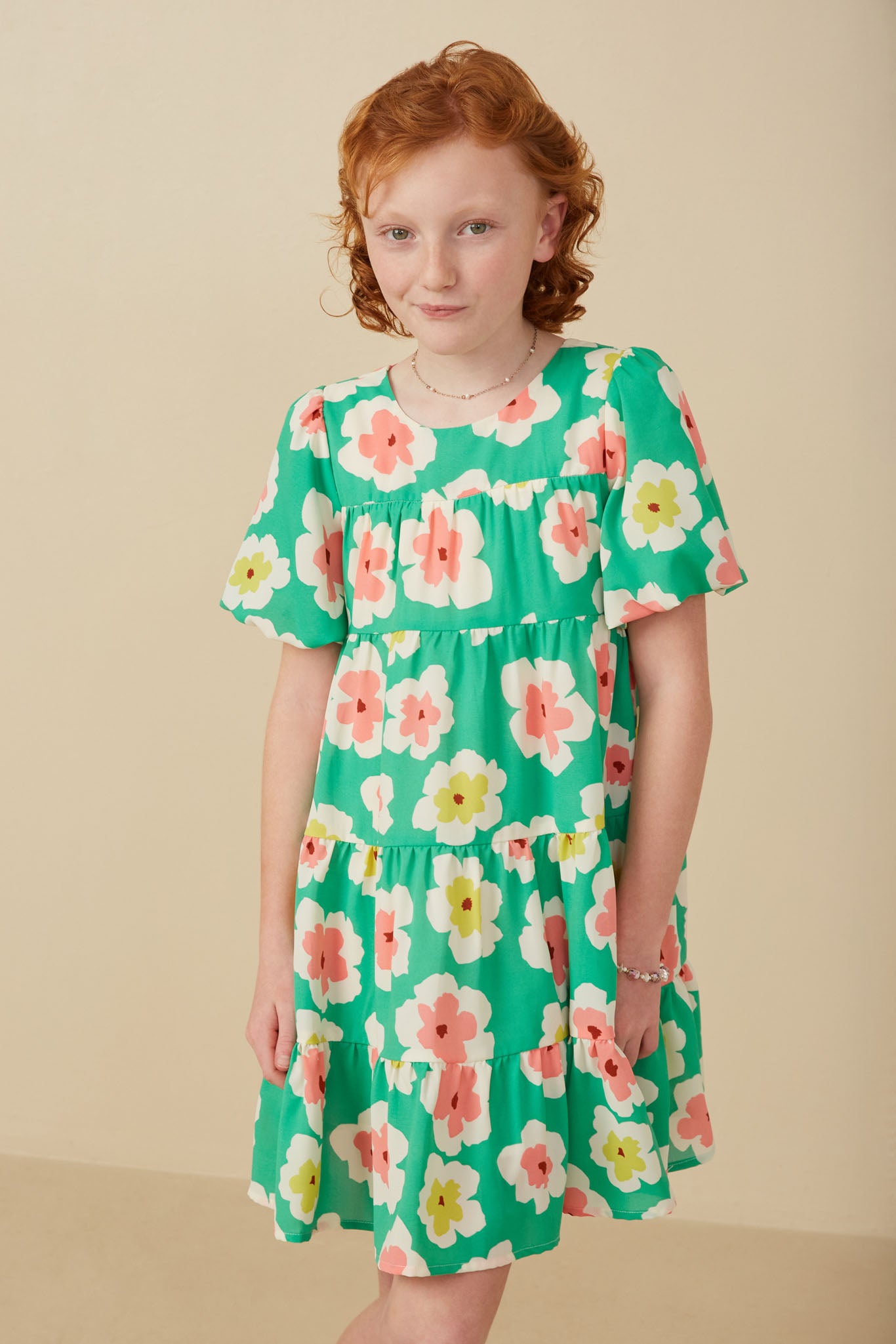 Floral Puff Sleeve Tiered Dress