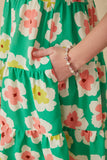 GY8013 Green Girls Floral Puff Sleeve Tiered Dress Detail