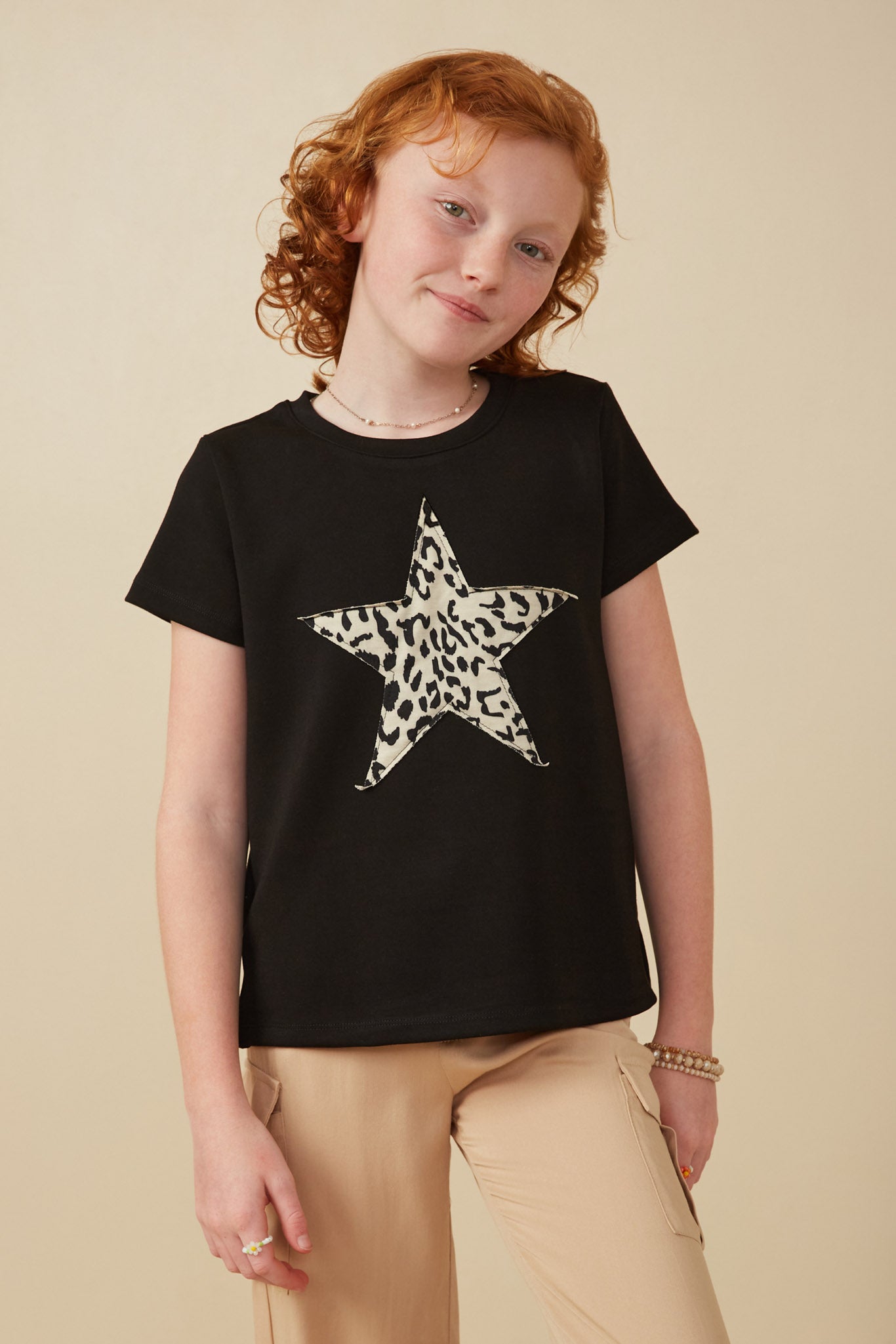 Girls Animal Print Star T Shirt  Front