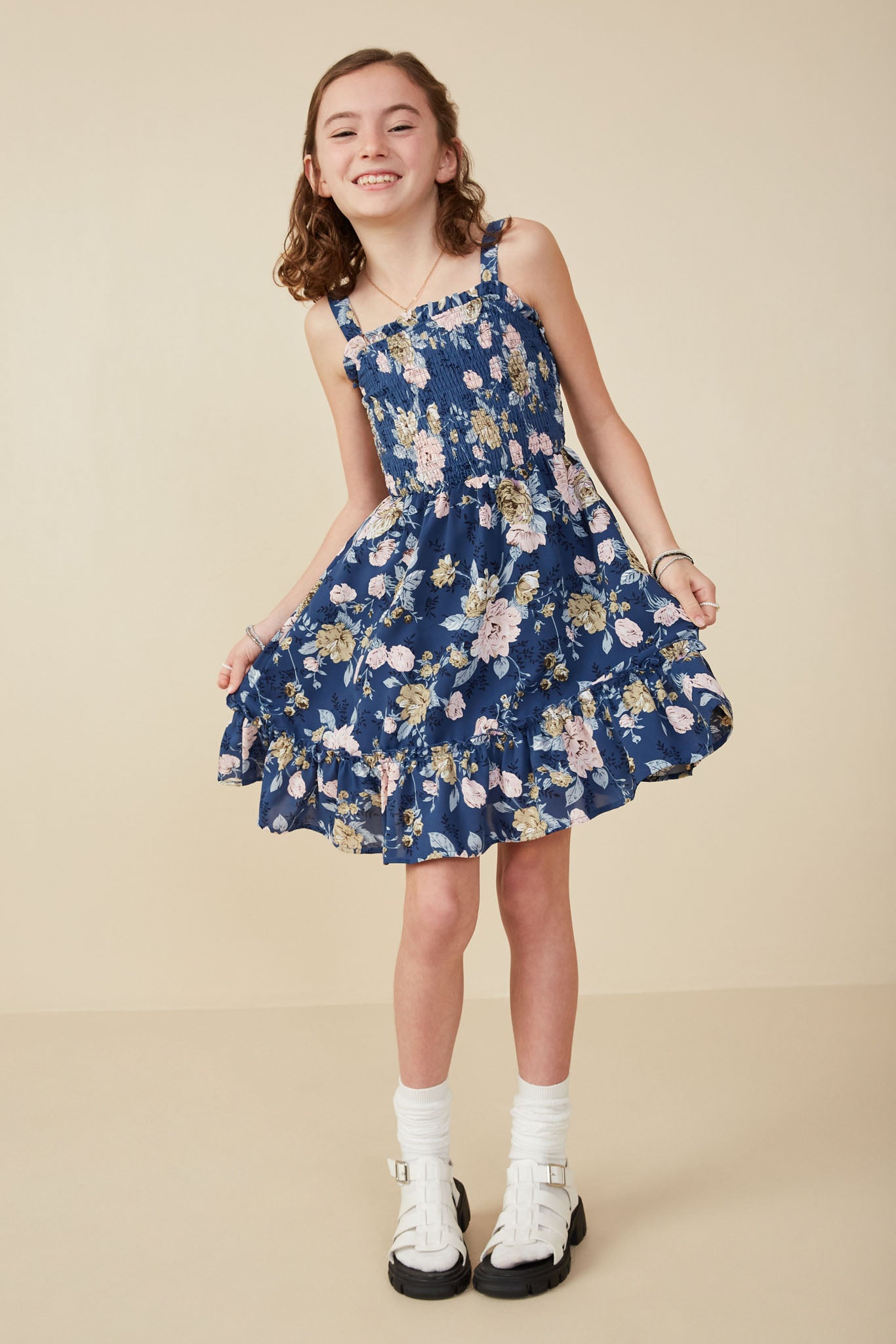 Romantic Floral Smocked Bodice Tank Dress