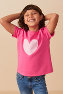 Girls Heart Patch Contrast Band T Shirt Pose