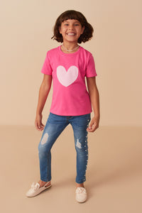 Girls Heart Patch Contrast Band T Shirt Full Body