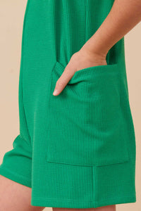 GY8055 Green Girls Cargo Pocket Knit Tank Romper Detail