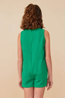GY8055 Green Girls Cargo Pocket Knit Tank Romper Back