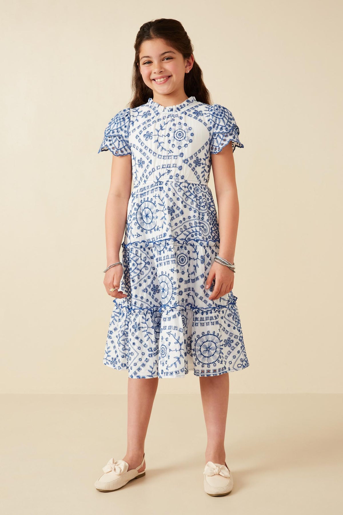 Girls Sleeve Midi Lace Scallop Dress