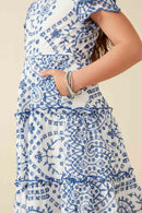 GY8058 Blue Girls Eyelet Lace Scallop Sleeve Midi Dress Detail